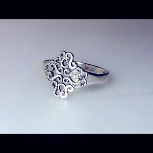 Unique Etched, Sparkling Sterling Silver Ring